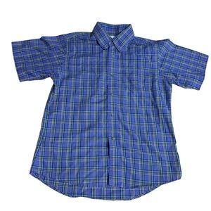 Wrangler Riata Blue Purple Plaid Button Down Short Sleeve Western Shirt Size L